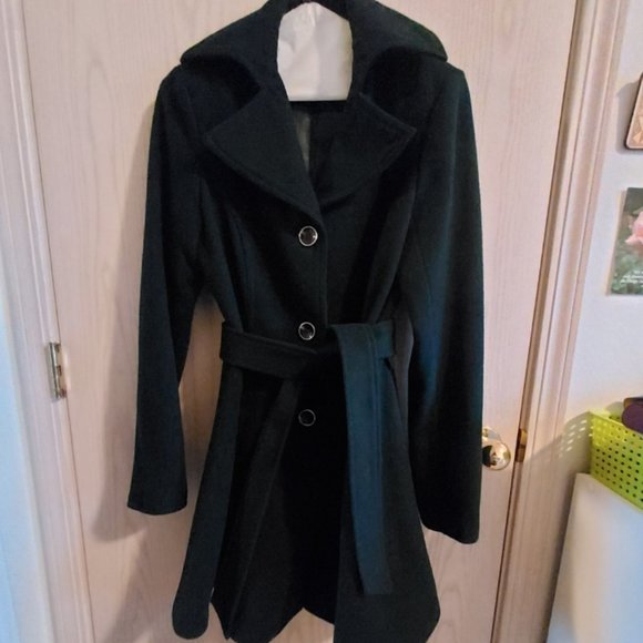 NWOT INC dark green skirted belted wool coat xxs - Picture 2 of 2